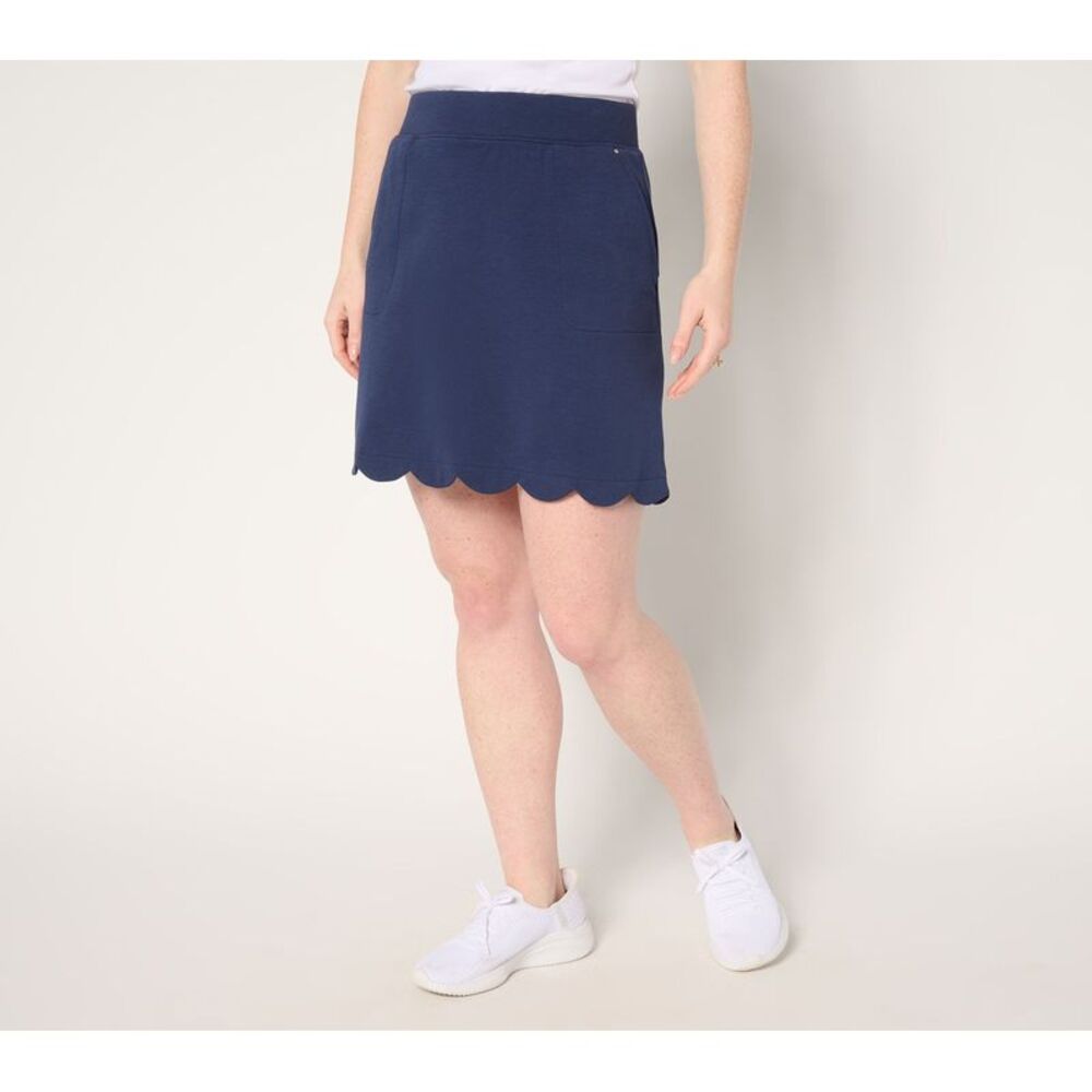 Sport Savvy Women's Plus Sz Skirt 1X Pique Knit Skort Scallop Hem Blue A691476